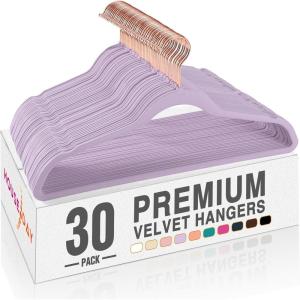 imageHOUSE DAY Velvet Hangers 30 Pack Premium NonSlip Felt Hangers Sturdy Pink Clothes Hanger Heavy Duty Space Saving Durable Suit Coat Hanger 360 Rotating Rose Gold HookPurple Orchid