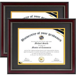 imageHOUSE DAY 11x14 Diploma Frame 11x14 Display Diploma Frame 85 x 11 with High Definition Glass Certificate Frames 85 x 11 Degree Diploma Frames with Black over Gold Mat Mahogany with Gold Beads 2 PackMahogany 2Pack