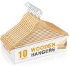 imageHOUSE DAY Slim Wooden Hangers 10 Pack Solid Wood Hanger with Non Slip Shoulder Notches ampamp Pant Bar Smooth Finish Wood Clothes Hangers for Shirts Suits Jackets Natural10