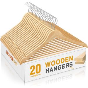 imageHOUSE DAY Slim Wooden Hangers 10 Pack Solid Wood Hanger with Non Slip Shoulder Notches ampamp Pant Bar Smooth Finish Wood Clothes Hangers for Shirts Suits Jackets Natural20