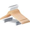 imageHOUSE DAY Wooden Hangers with Clips 48 PackWooden Suit Hangers Skirt Hangers Solid Wood Pants Hangers Natural Smooth Finish Wood Hangers with Durable Metal Clips for Blouse Dress Coat JacketNatural