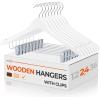 imageHOUSE DAY Wooden Hangers with Clips 48 PackWooden Suit Hangers Skirt Hangers Solid Wood Pants Hangers Natural Smooth Finish Wood Hangers with Durable Metal Clips for Blouse Dress Coat JacketWhite
