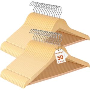 imageHOUSE DAY Premium Wooden Coat Hangers 50 Pack Heavy Duty Solid Wood Clothes Hangers with 360 Swivel Hook ampamp Pant Bar for Jackets Dress Shirts Natural Wood Suit Hanger for Closet Organizer50 Pack