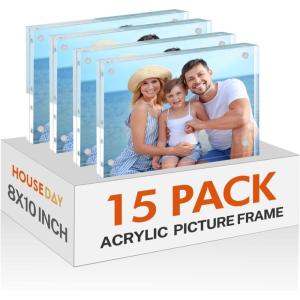 image:imageHOUSE DAY Acrylic Picture Frames 5x7 20 Pack Magnetic 5x7 Picture Frame Double Sided Clear 5 x 7 Photo Frame with Microfiber Cloth Frameless FreeStanding 5 x7 Frame Gift for Desktop Display8x1015 Pack