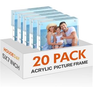 image:imageHOUSE DAY Acrylic Picture Frames 5x7 20 Pack Magnetic 5x7 Picture Frame Double Sided Clear 5 x 7 Photo Frame with Microfiber Cloth Frameless FreeStanding 5 x7 Frame Gift for Desktop Display5x720 Pack