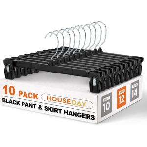 image:imageHOUSE DAY Pants amp Skirt Hangers  100 Pack Pants Hangers with NonSlip Big Clips  Black Plastic Hanger for Shorts Shirts Jeans Slacks Clothes  Durable Slim amp Space Saving  12 Inch12black