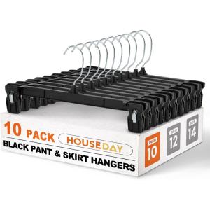 image:imageHOUSE DAY Pants amp Skirt Hangers  100 Pack Pants Hangers with NonSlip Big Clips  Black Plastic Hanger for Shorts Shirts Jeans Slacks Clothes  Durable Slim amp Space Saving  12 Inch10black