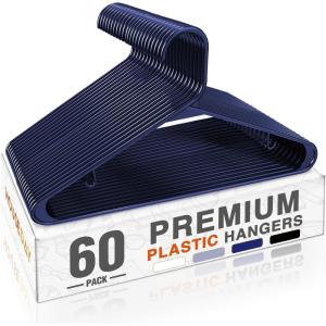 image:imageHOUSE DAY Black Plastic Hangers 40 Pack Plastic Clothes Hangers with Builtin Strap Hooks Space Saving Slim Hanger for Closet Organizers and Storage Durable Clothing Hanger for Shirts Blouses TopsNavy Blue