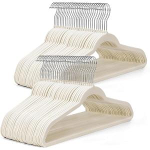image:imageHOUSE DAY Ivory Velvet Hangers 100 Pack  Non Slip Felt Hangers Closet Essentials Space Saving Hanger Gentle on Clothes Sturdy Shoulder DesignIvory