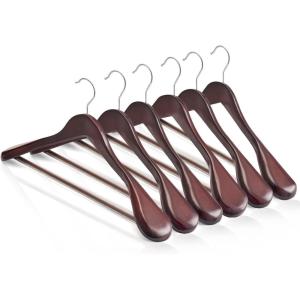 image:imageHOUSE DAY Wood Suit Hangers for Men 24 Pack Smooth Wide Shoulder Wooden Hangers with Non Slip Pant Holder Wide Hangers for Suits Coats Jackets Heavy Wide Clothes Hanger BlackCherry Wood