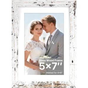 image:imageDistressed White 8x10 Picture Frame Picture Frames 8x10 Wooden Picture Frames with Real Glass Rustic 8 x 10 Photo Frame for Wall or Tabletop Display Picture 5x7 with Mat or 8x 10 Without Mat 1 Pack1 Pack White Distressed