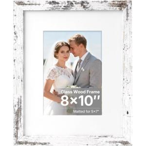 image:imageDistressed White 8x10 Picture Frame Picture Frames 8x10 Wooden Picture Frames with Real Glass Rustic 8 x 10 Photo Frame for Wall or Tabletop Display Picture 5x7 with Mat or 8x 10 Without Mat 1 PackDistressed White 1 Pack