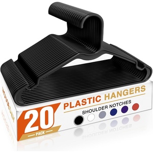 image:imageHOUSE DAY Black Plastic Hangers 100 Pack  Made in USA  Slim Space Saving Clothes Hanger with Shoulder Grooves for Dresses Shirts Pants Durable and Strong  Perfect Closet Organizers and StorageBlack