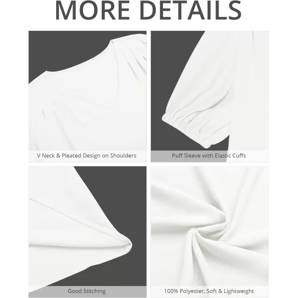 GRAPENT Business Casual Tops for Women Work Blouses Dressy Short Puff Sleeve Office Pleated V Neck Trendy Summer BlouseBrilliant White