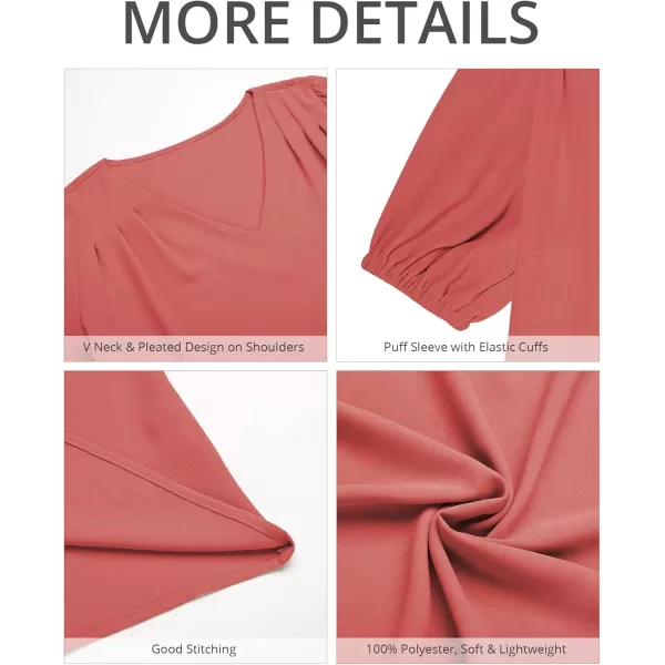 GRAPENT Business Casual Tops for Women Work Blouses Dressy Short Puff Sleeve Office Pleated V Neck Trendy Summer BlouseCranberry