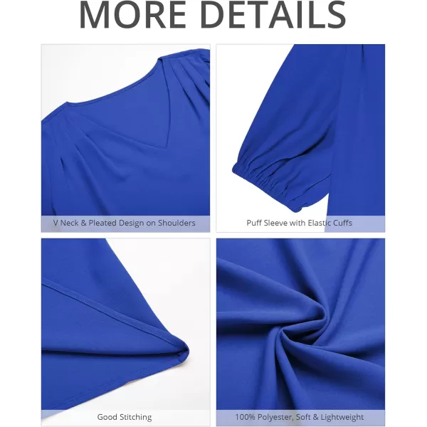 GRAPENT Business Casual Tops for Women Work Blouses Dressy Short Puff Sleeve Office Pleated V Neck Trendy Summer BlouseLapis Blue