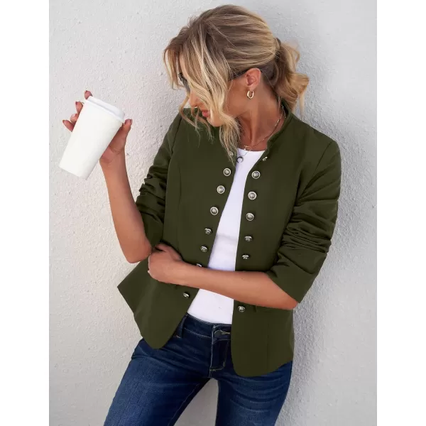 GRAPENT Womens Business Casual Buttons Pockets Open Front Blazer Suit CardiganArmy Green