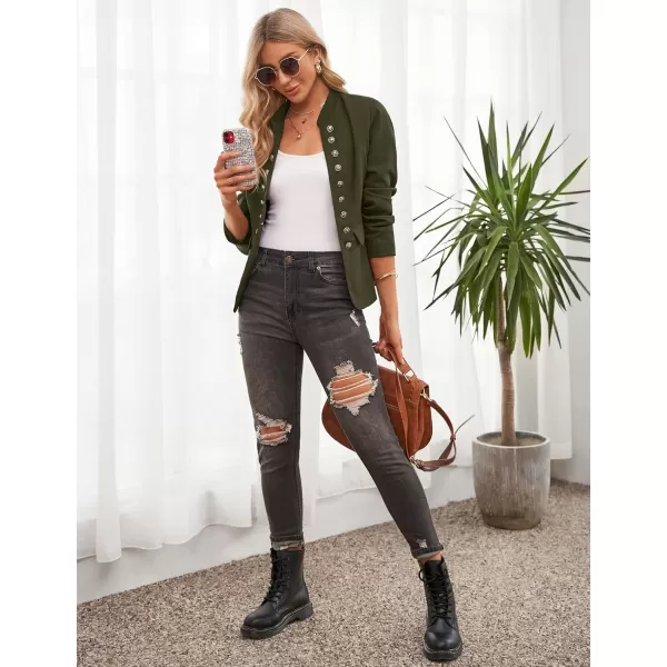 GRAPENT Womens Business Casual Buttons Pockets Open Front Blazer Suit CardiganArmy Green