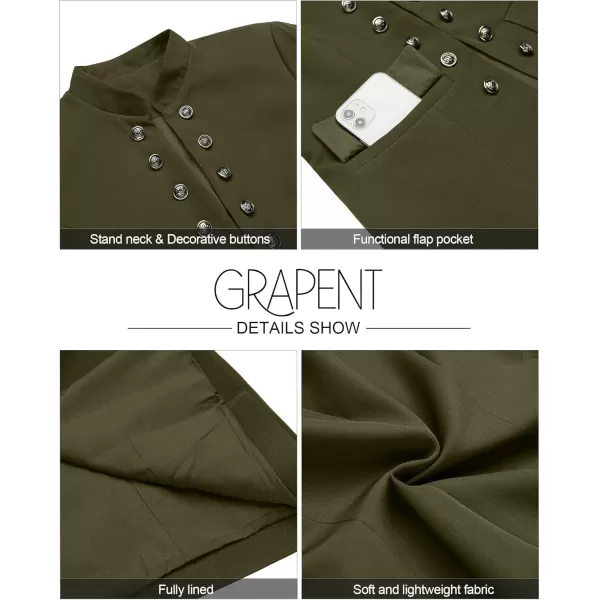 GRAPENT Womens Business Casual Buttons Pockets Open Front Blazer Suit CardiganArmy Green