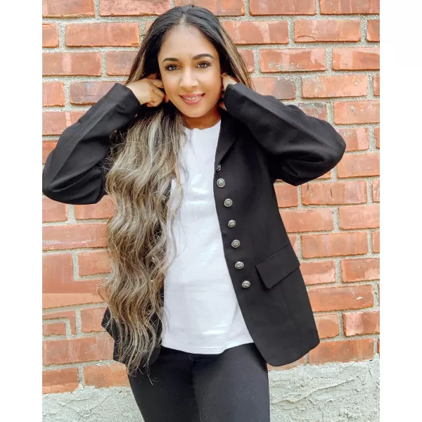GRAPENT Womens Business Casual Buttons Pockets Open Front Blazer Suit CardiganBlack