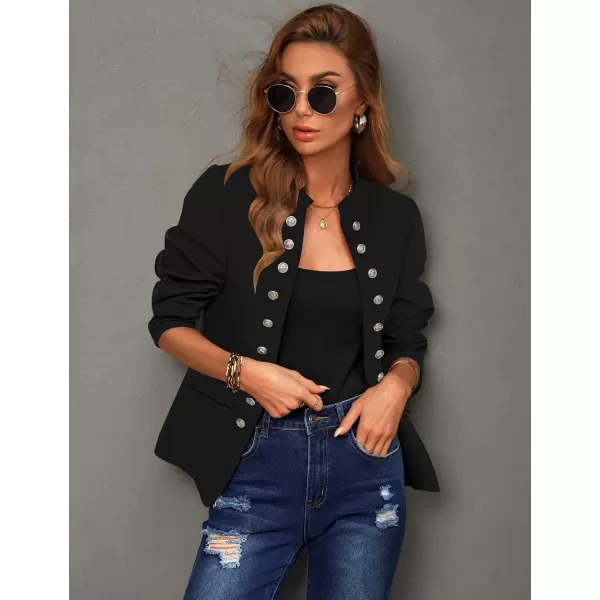 GRAPENT Womens Business Casual Buttons Pockets Open Front Blazer Suit CardiganBlack