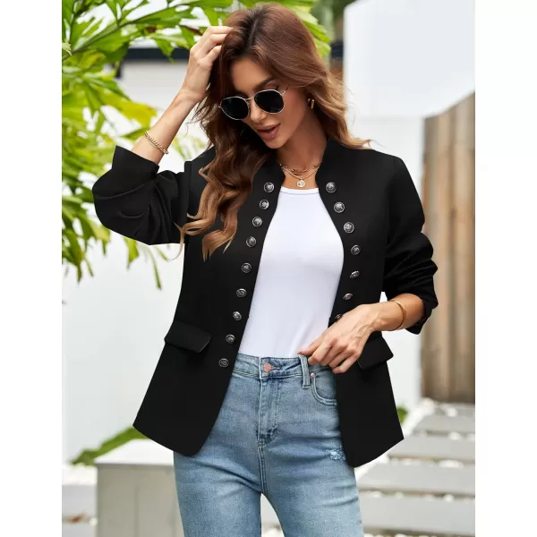 GRAPENT Womens Business Casual Buttons Pockets Open Front Blazer Suit CardiganBlack