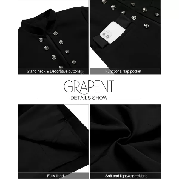 GRAPENT Womens Business Casual Buttons Pockets Open Front Blazer Suit CardiganBlack