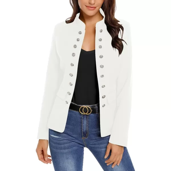 GRAPENT Womens Business Casual Buttons Pockets Open Front Blazer Suit CardiganBrilliant White