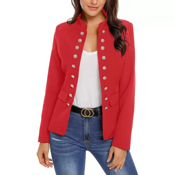 GRAPENT Womens Business Casual Buttons Pockets Open Front Blazer Suit CardiganFiery Red