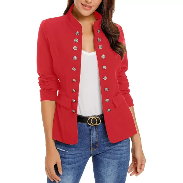 GRAPENT Womens Business Casual Buttons Pockets Open Front Blazer Suit CardiganFiery Red