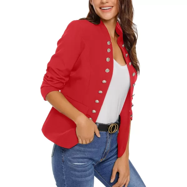 GRAPENT Womens Business Casual Buttons Pockets Open Front Blazer Suit CardiganFiery Red