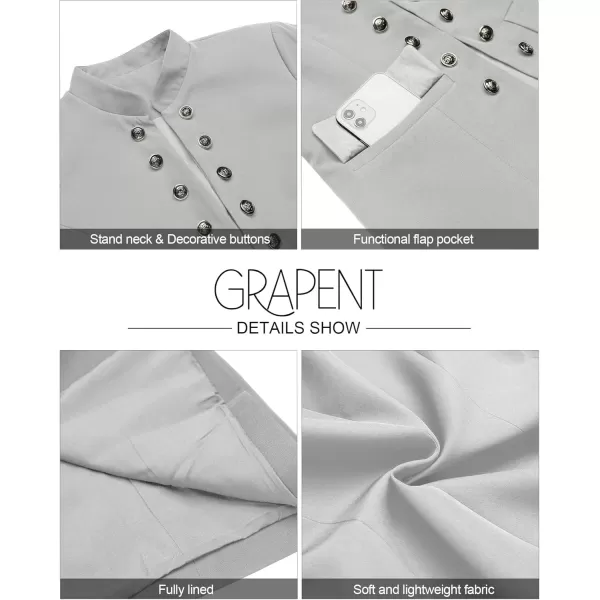 GRAPENT Womens Business Casual Buttons Pockets Open Front Blazer Suit CardiganGrey