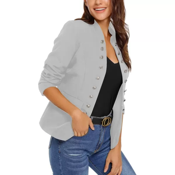 GRAPENT Womens Business Casual Buttons Pockets Open Front Blazer Suit CardiganGrey