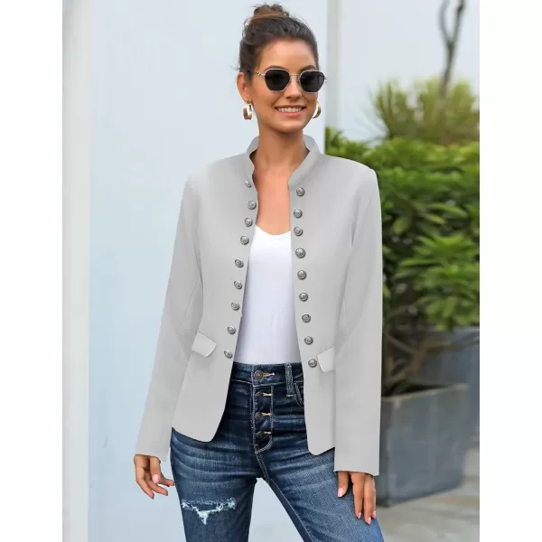 GRAPENT Womens Business Casual Buttons Pockets Open Front Blazer Suit CardiganGrey