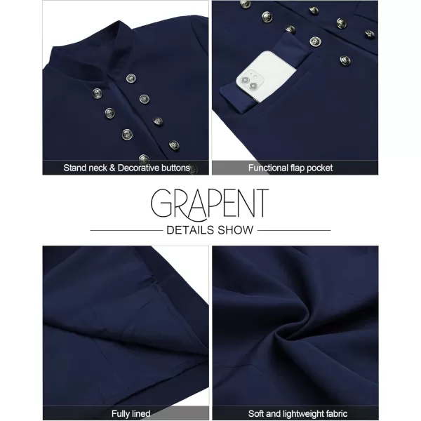 GRAPENT Womens Business Casual Buttons Pockets Open Front Blazer Suit CardiganNavy Blue