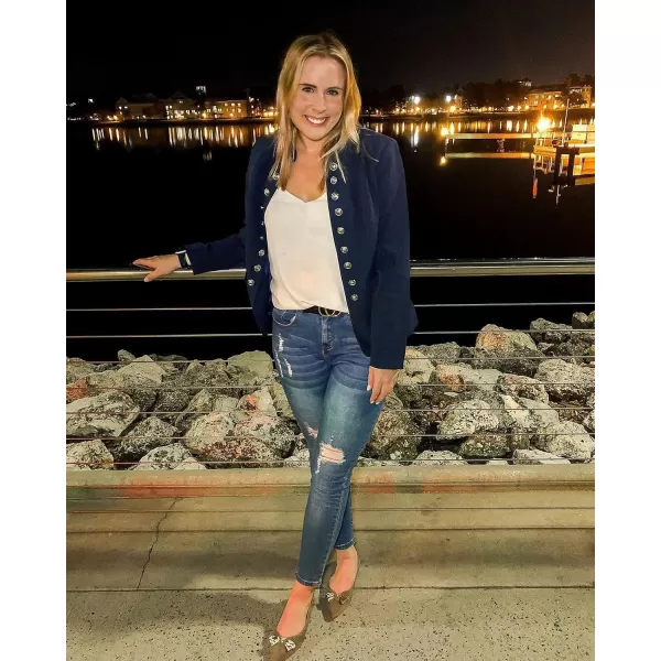 GRAPENT Womens Business Casual Buttons Pockets Open Front Blazer Suit CardiganNavy Blue
