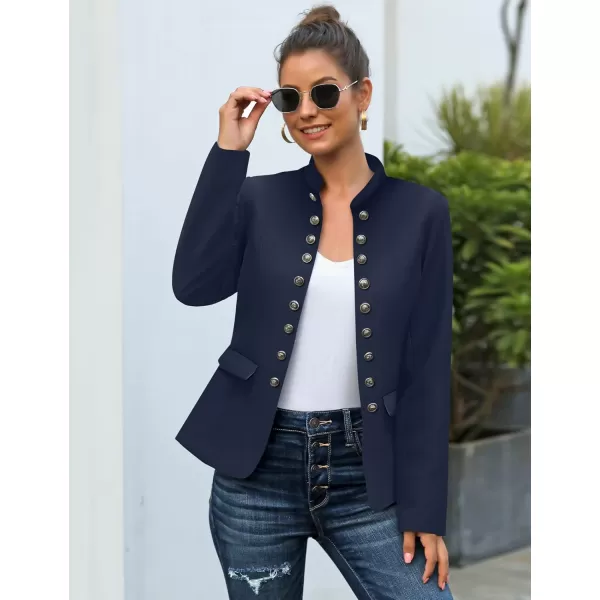 GRAPENT Womens Business Casual Buttons Pockets Open Front Blazer Suit CardiganNavy Blue
