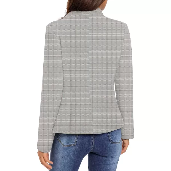 GRAPENT Womens Business Casual Buttons Pockets Open Front Blazer Suit CardiganPlaid