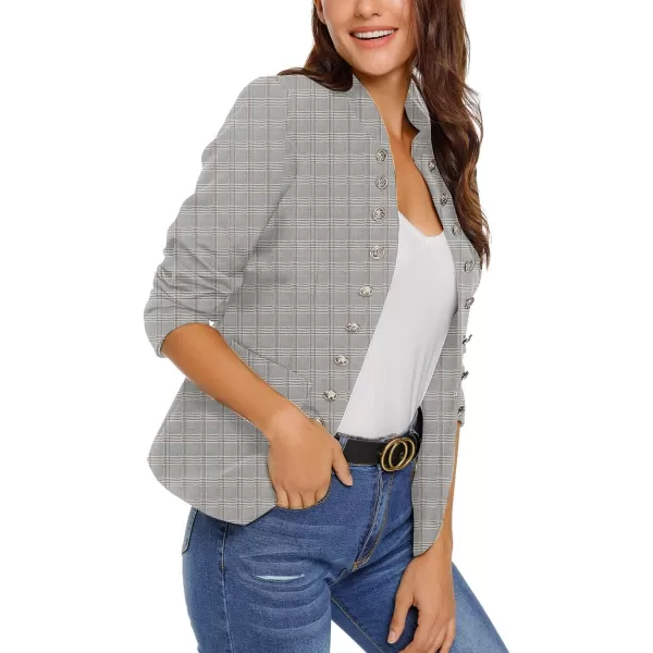 GRAPENT Womens Business Casual Buttons Pockets Open Front Blazer Suit CardiganPlaid