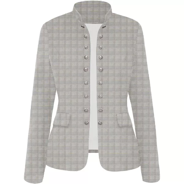 GRAPENT Womens Business Casual Buttons Pockets Open Front Blazer Suit CardiganPlaid