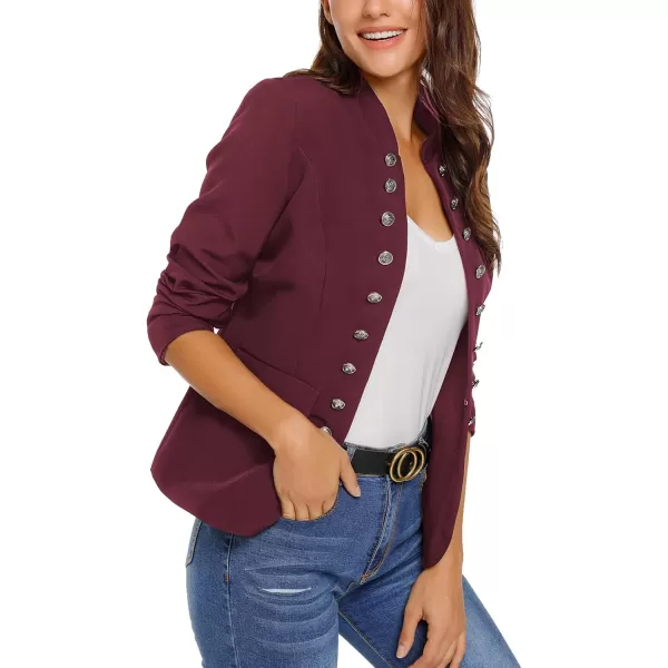 GRAPENT Womens Business Casual Buttons Pockets Open Front Blazer Suit CardiganWine Red
