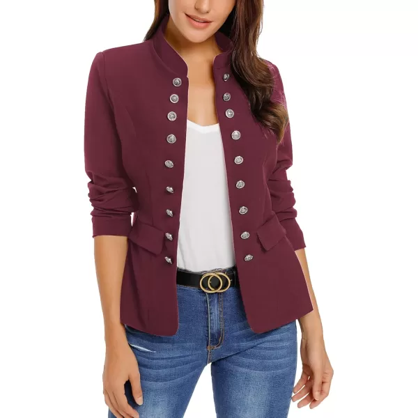 GRAPENT Womens Business Casual Buttons Pockets Open Front Blazer Suit CardiganWine Red