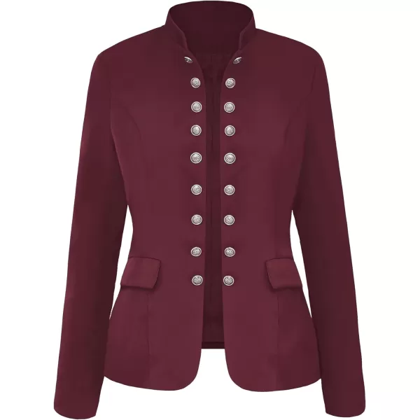 GRAPENT Womens Business Casual Buttons Pockets Open Front Blazer Suit CardiganWine Red