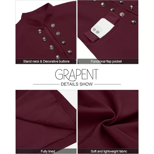 GRAPENT Womens Business Casual Buttons Pockets Open Front Blazer Suit CardiganWine Red