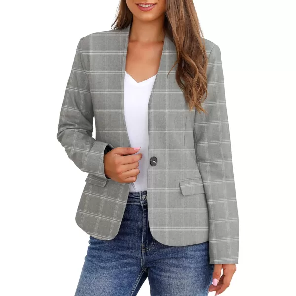 GRAPENT Womens Business Casual Pockets Work Office Blazer Back Slit Jacket SuitA Grey Plaid