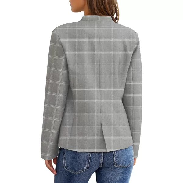 GRAPENT Womens Business Casual Pockets Work Office Blazer Back Slit Jacket SuitA Grey Plaid