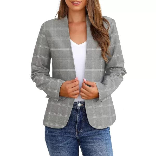GRAPENT Womens Business Casual Pockets Work Office Blazer Back Slit Jacket SuitA Grey Plaid