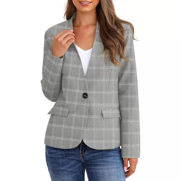GRAPENT Womens Business Casual Pockets Work Office Blazer Back Slit Jacket SuitA Grey Plaid
