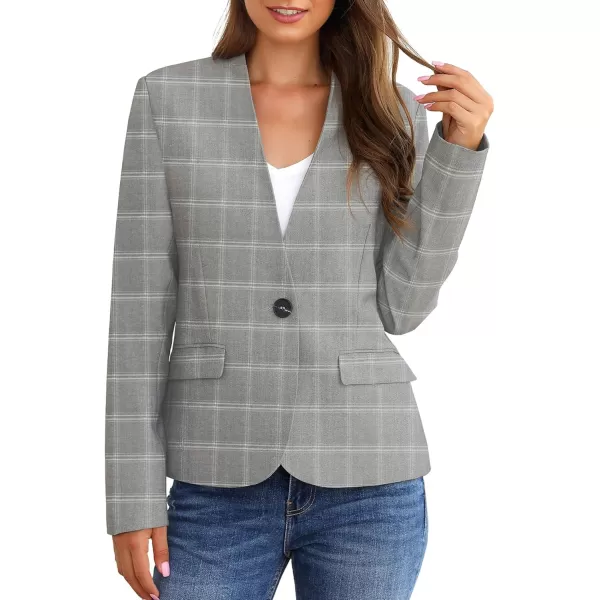 GRAPENT Womens Business Casual Pockets Work Office Blazer Back Slit Jacket SuitA Grey Plaid