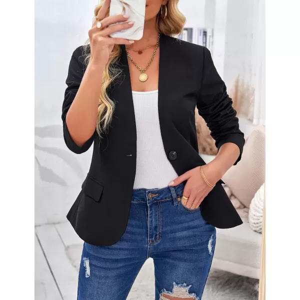GRAPENT Womens Business Casual Pockets Work Office Blazer Back Slit Jacket SuitBlack